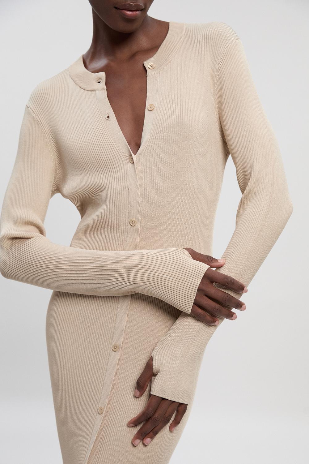 Premium Slinky Ribbed Knit Button Through Maxi Dress