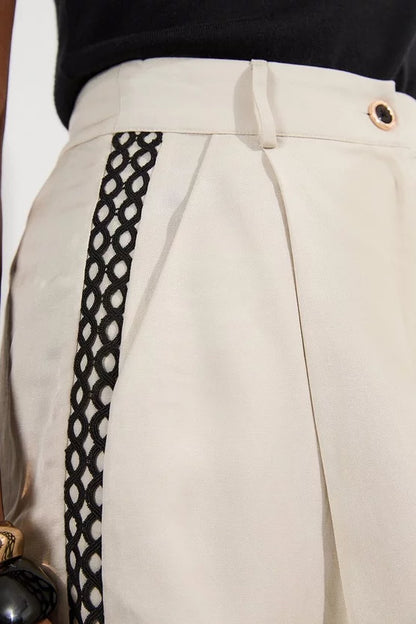 Viscose Linen Lace Trim Insert Woven Short