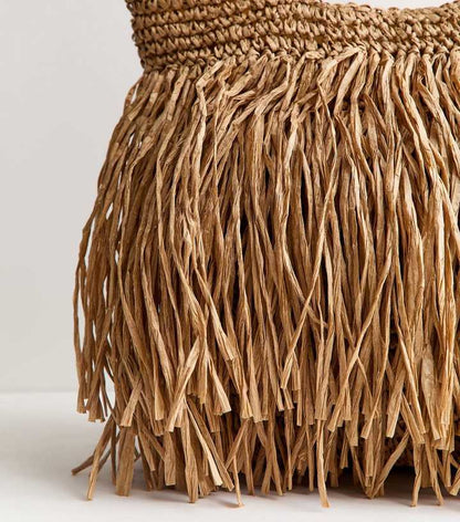 Stone Woven Fringe Tote Bag