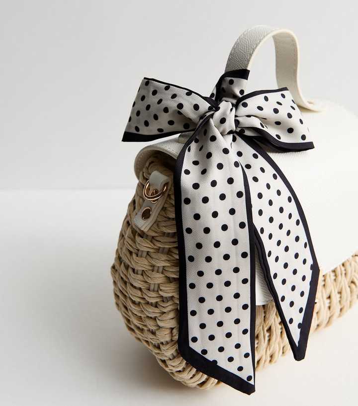 Stone Woven Wicker Crossbody Bag with Scarf