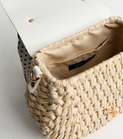 Stone Woven Wicker Crossbody Bag with Scarf