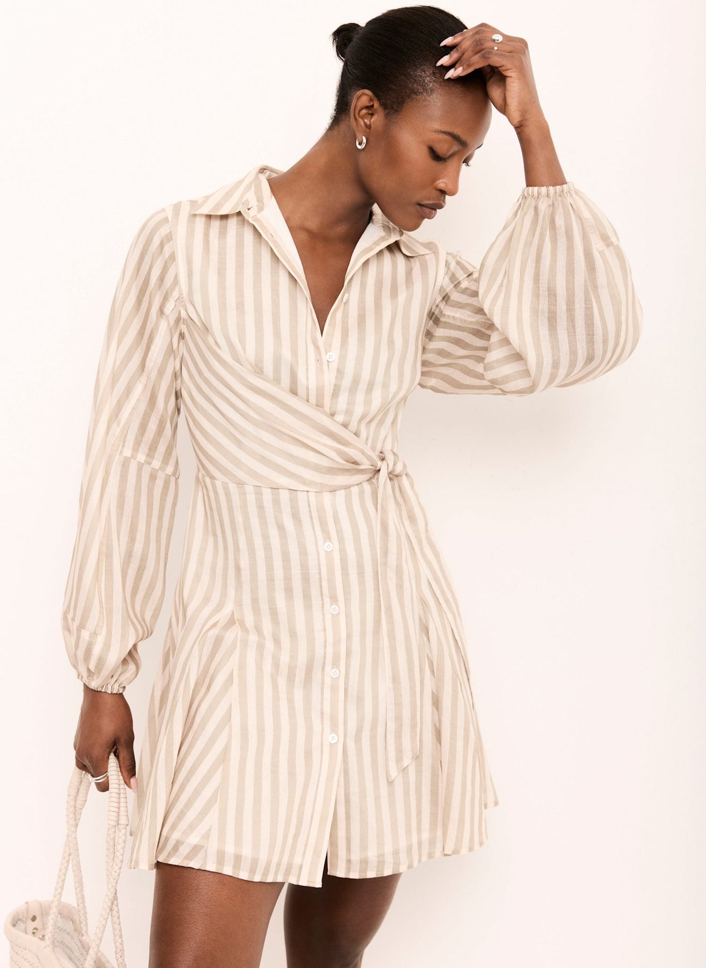 Khaki Stripe Wrap Mini Dress