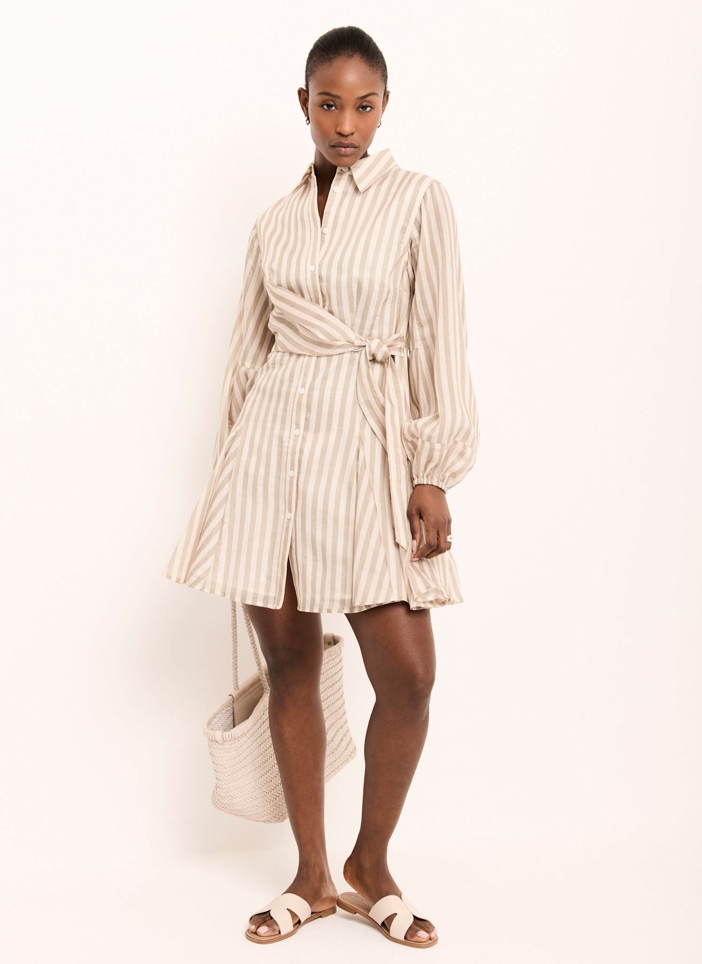 Khaki Stripe Wrap Mini Dress