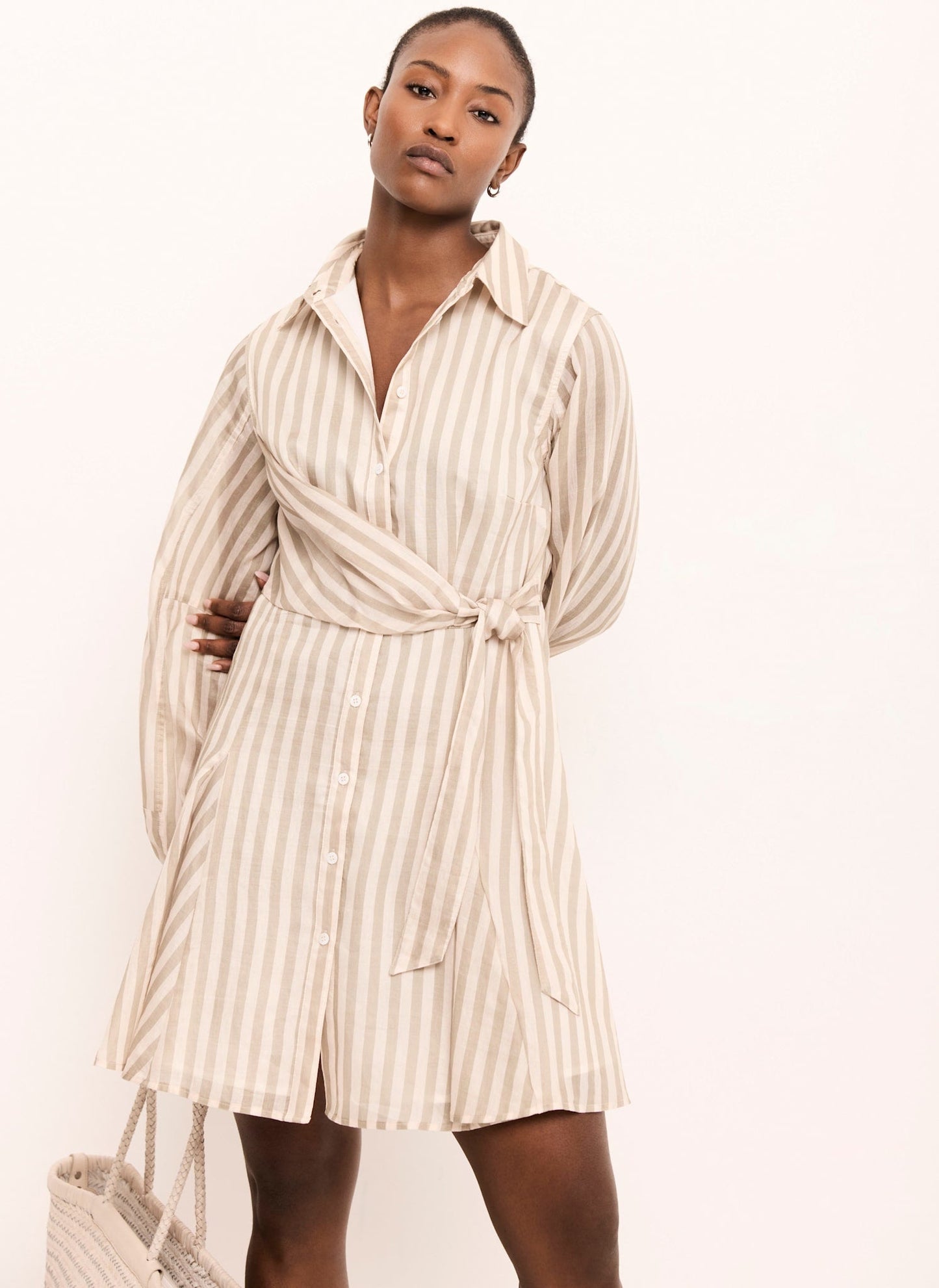 Khaki Stripe Wrap Mini Dress