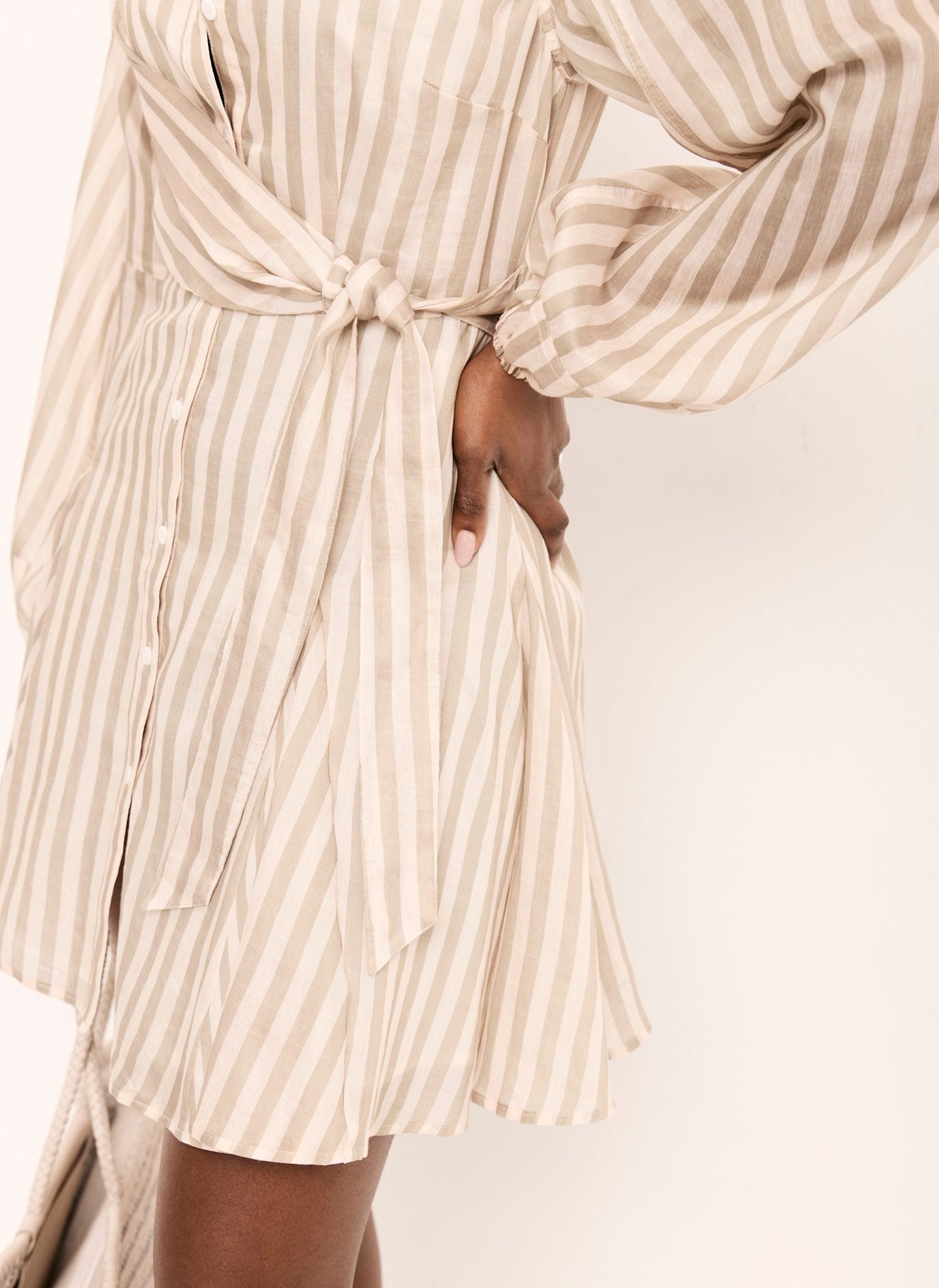 Khaki Stripe Wrap Mini Dress
