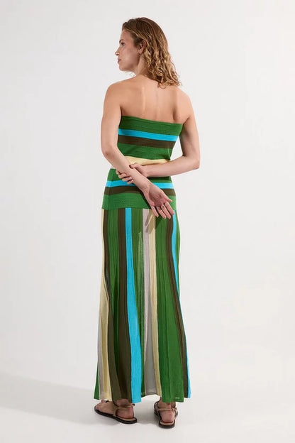 Striped Bardot Knit Maxi Dress