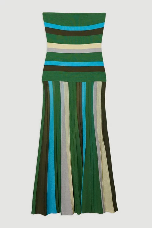 Striped Bardot Knit Maxi Dress