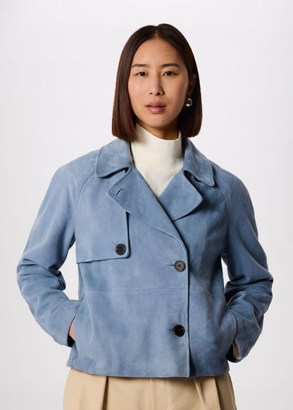 Blue Suede Short Trench Jacket