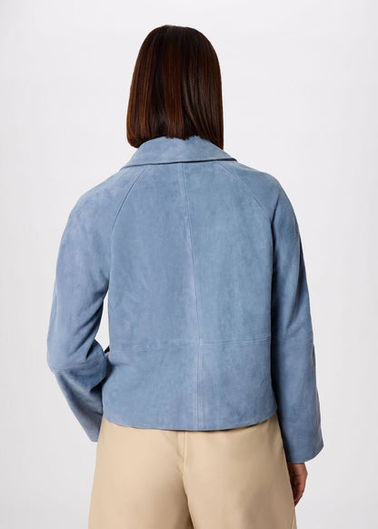 Blue Suede Short Trench Jacket