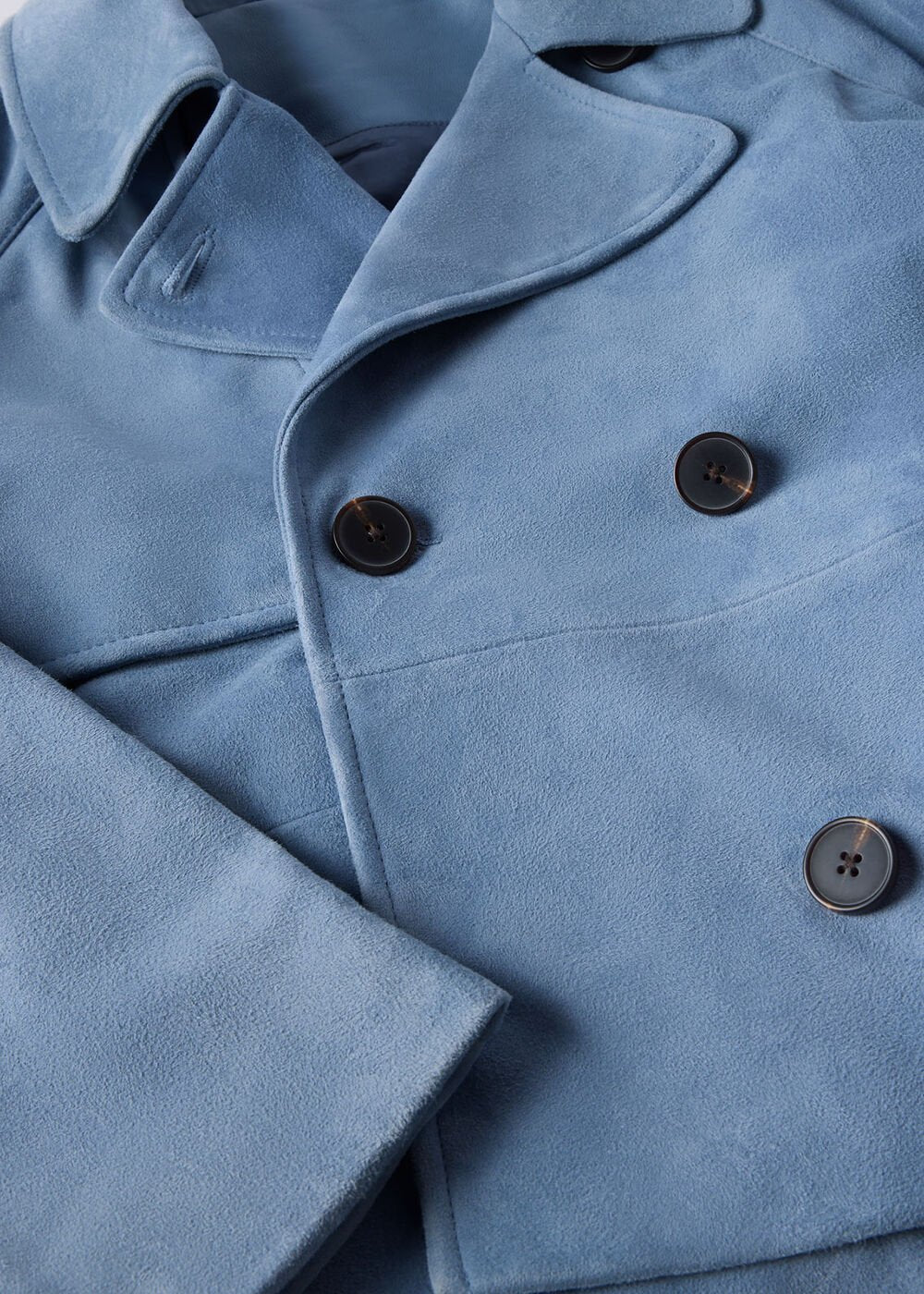 Blue Suede Short Trench Jacket