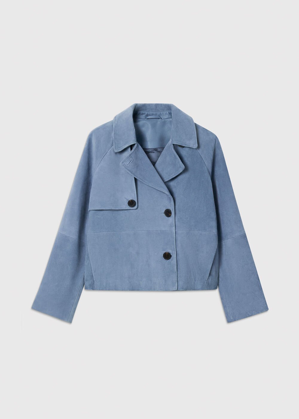 Blue Suede Short Trench Jacket