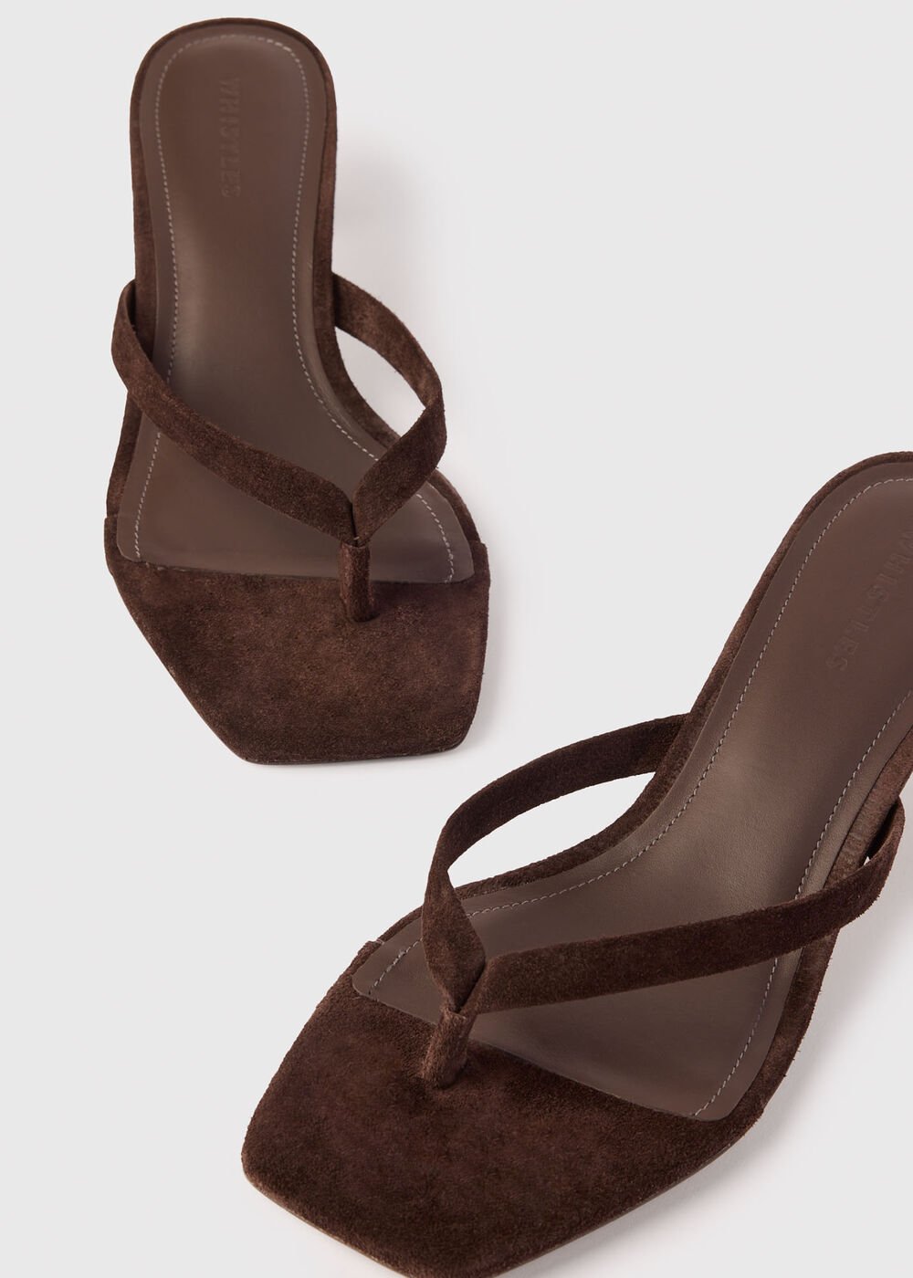 Chocolate Suede Toe Post Heeled Mule