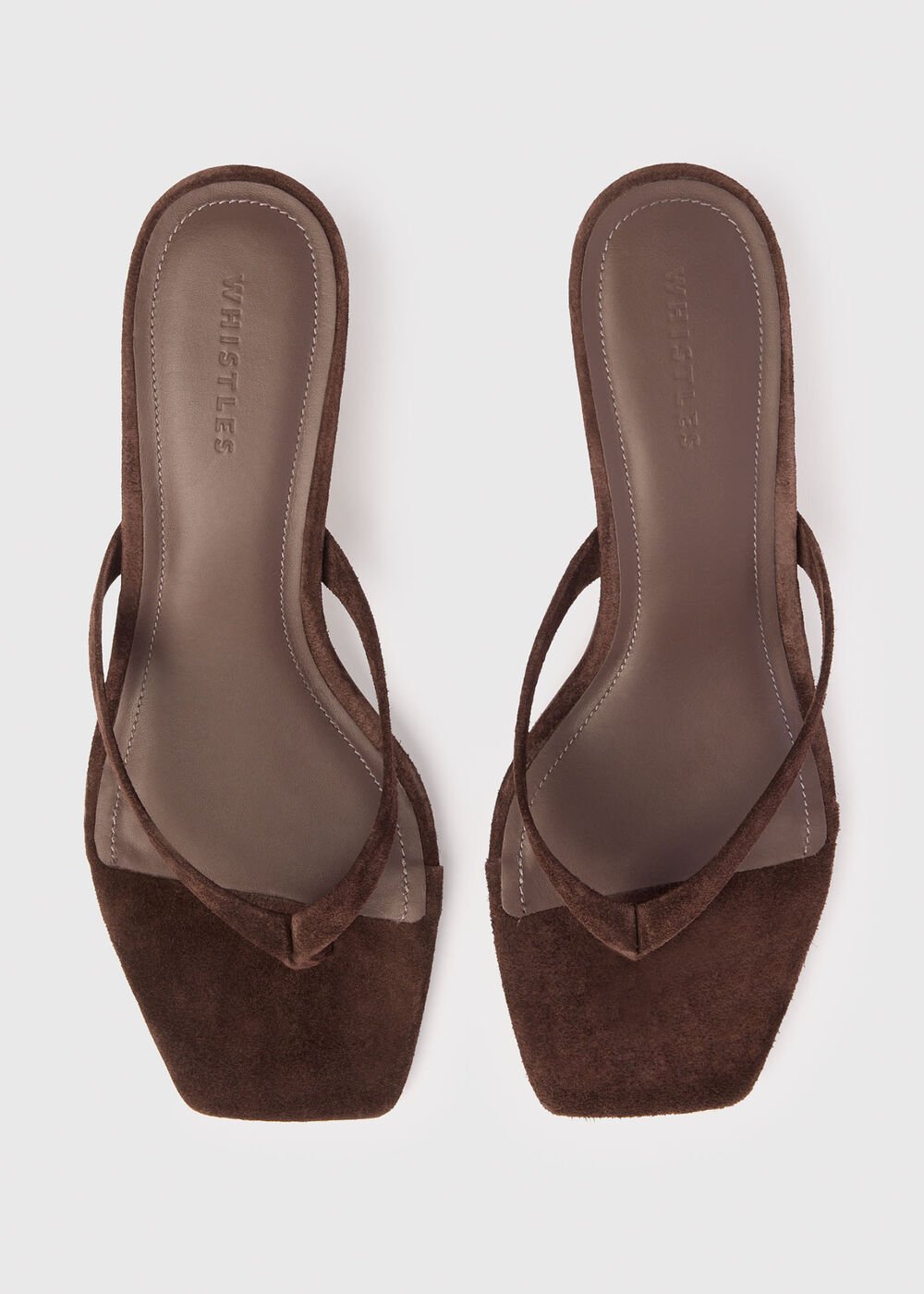 Chocolate Suede Toe Post Heeled Mule