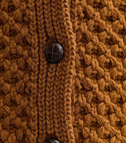 Tan Chunky Crew Neck Cardigan