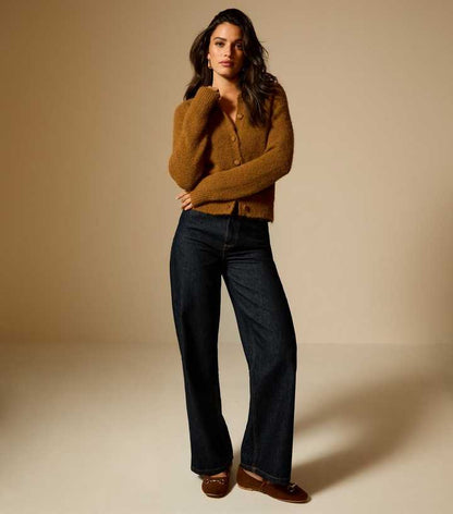 Tan Faux Fur Collar Cardigan