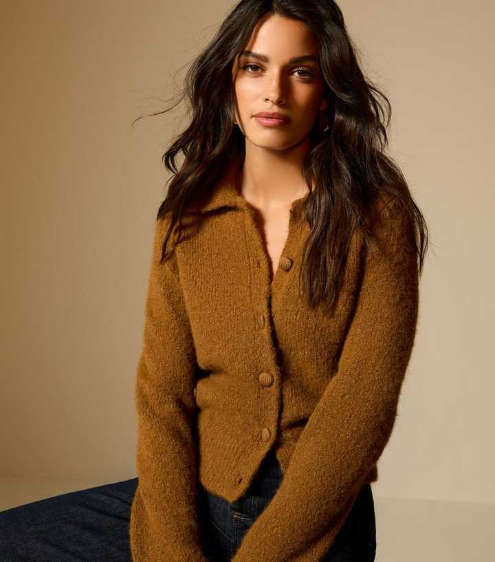 Tan Faux Fur Collar Cardigan