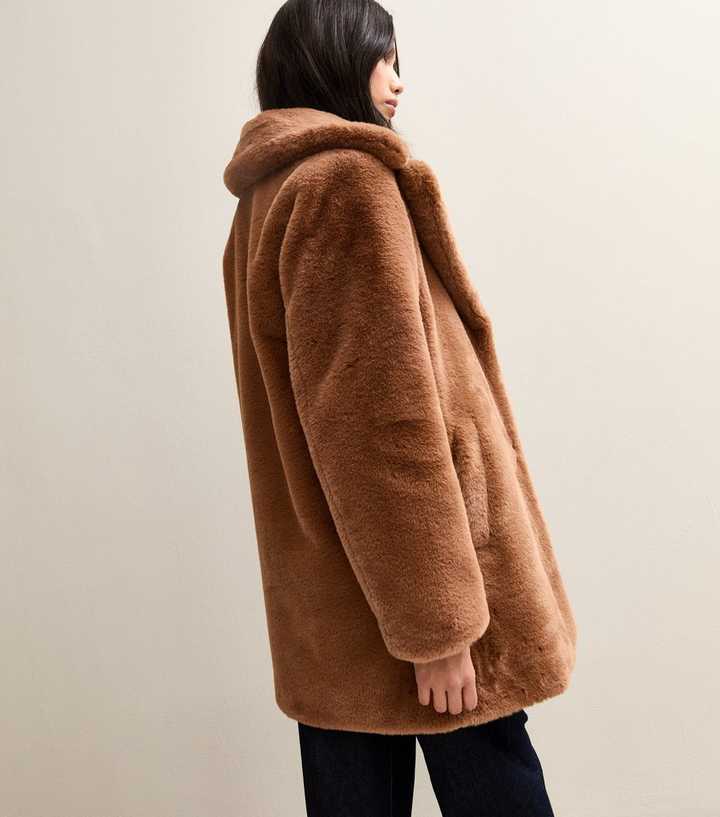 Tan Faux Fur Midi Coat
