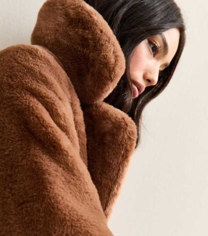 Tan Faux Fur Midi Coat