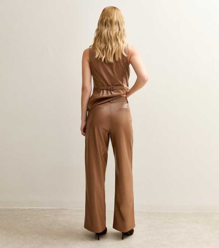 Tan Faux Leather Wide Leg Trousers
