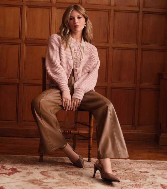 Tan Faux Leather Wide Leg Trousers