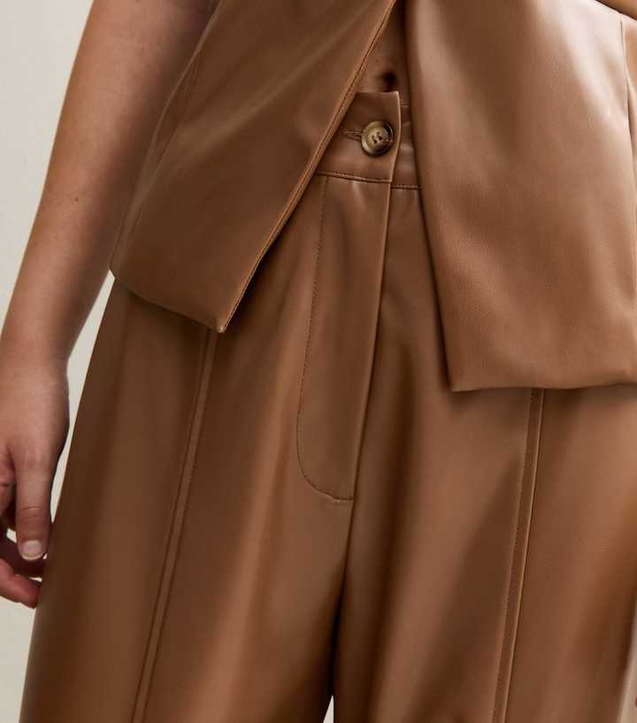 Tan Faux Leather Wide Leg Trousers