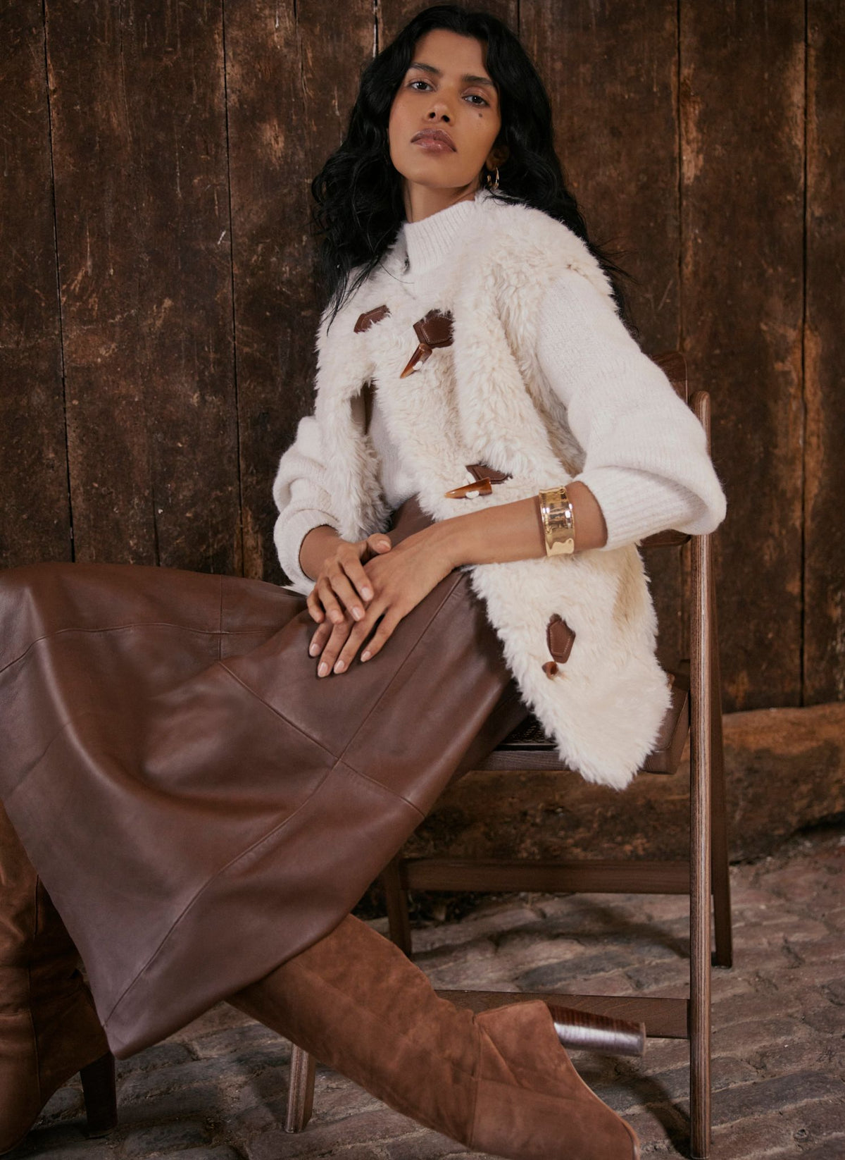 Tan Leather A-line Skirt