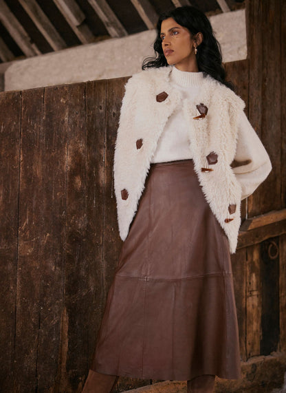 Tan Leather A-line Skirt
