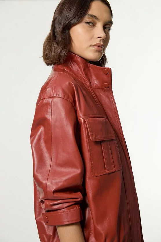 Leather Cargo Pocket Bomber Jacket