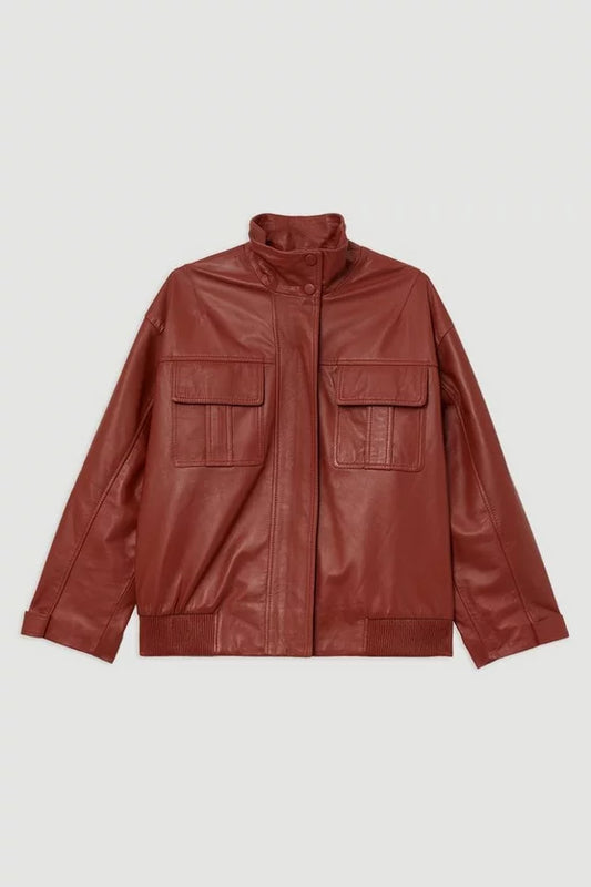 Leather Cargo Pocket Bomber Jacket