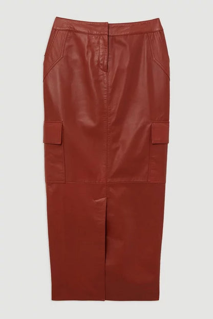 Leather Cargo Pocket Maxi Tailored Skirt