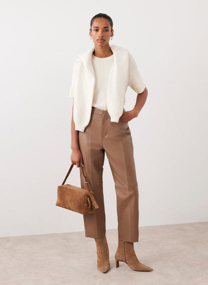 Tan Leather Tapered Trousers