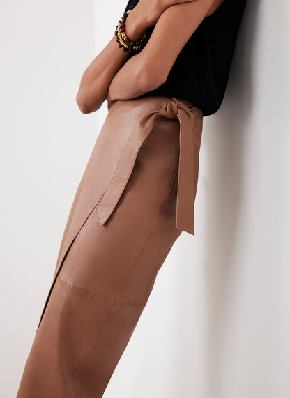 Tan Leather Midi Skirt