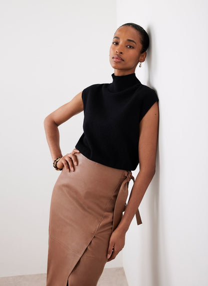 Tan Leather Midi Skirt