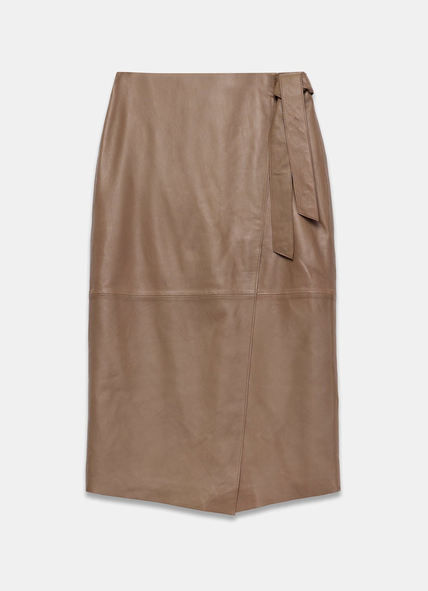 Tan Leather Midi Skirt