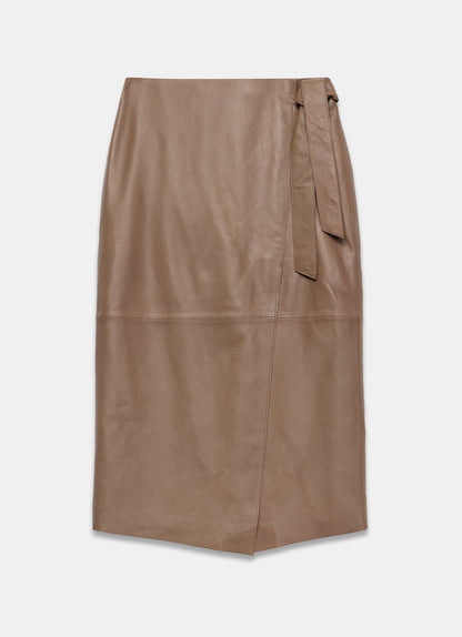 Tan Leather Midi Skirt