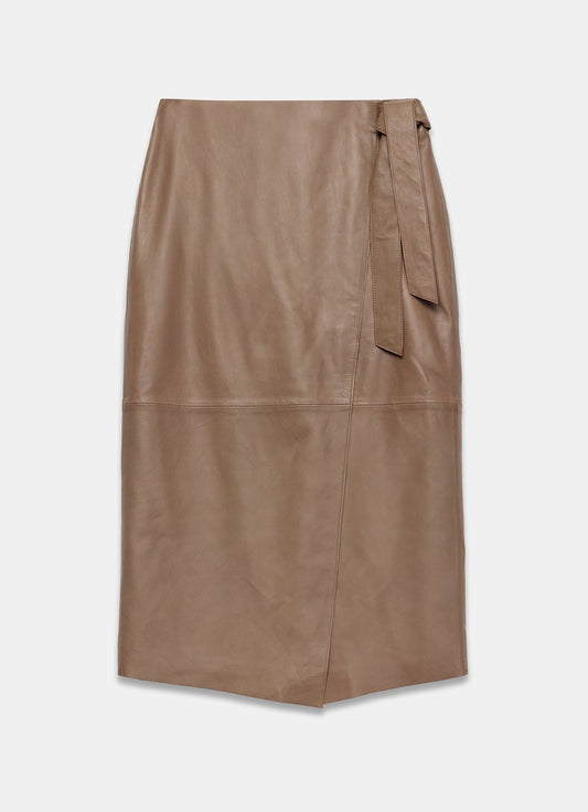 Tan Leather Midi Skirt