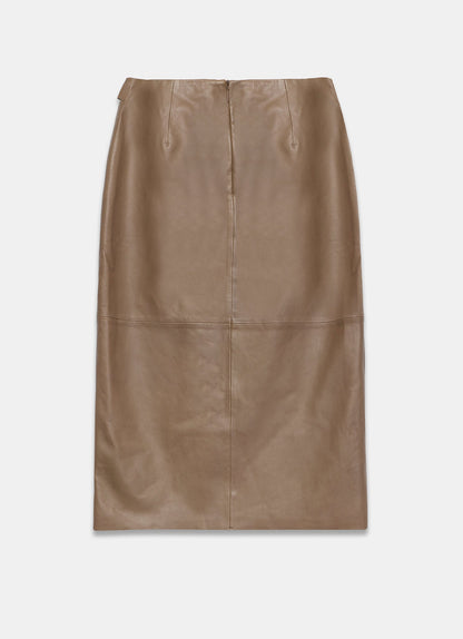 Tan Leather Midi Skirt
