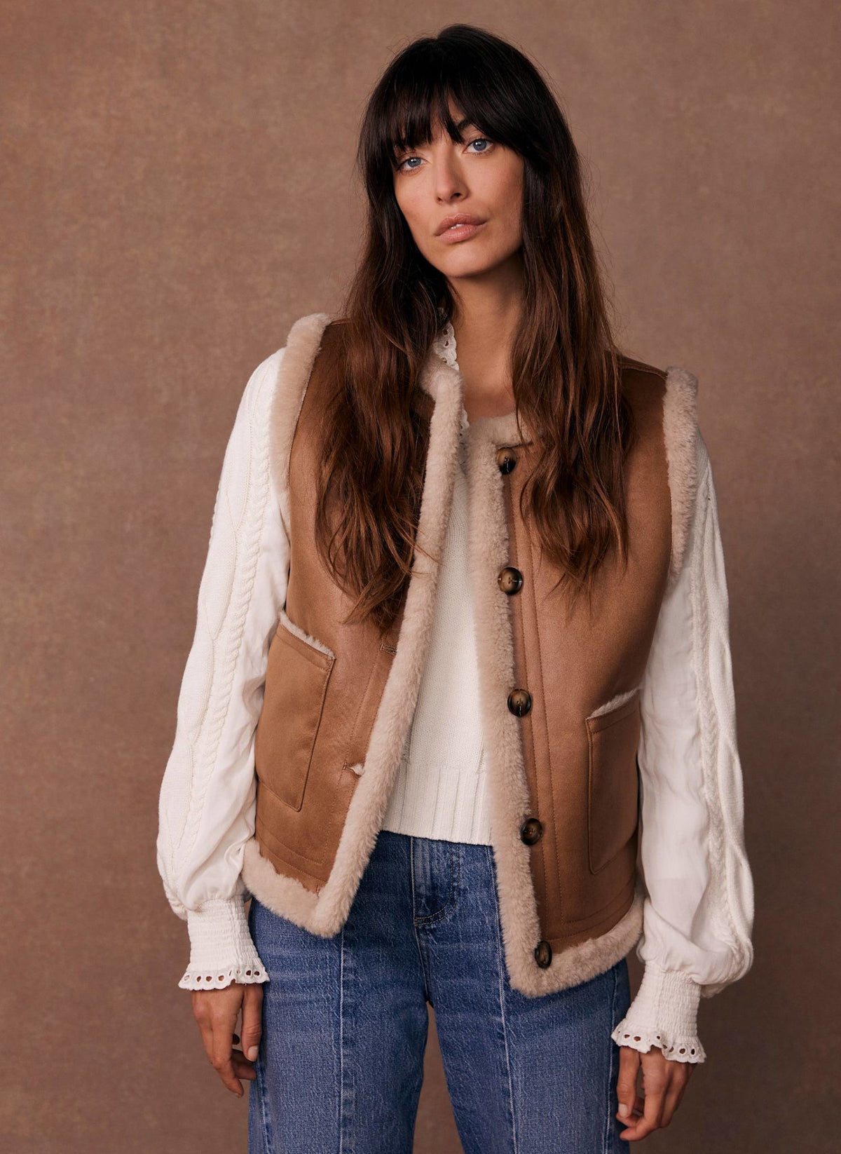 Tan Reversible Faux Fur Gilet