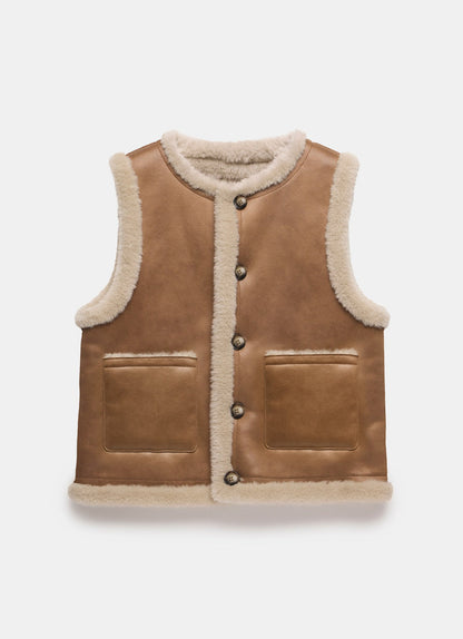 Tan Reversible Faux Fur Gilet