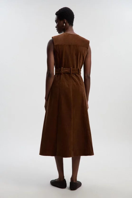 Stretch Cord Belted Midi Dress