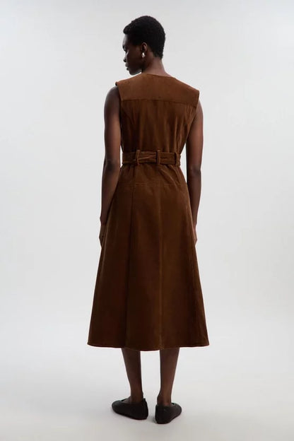 Stretch Cord Belted Midi Dress