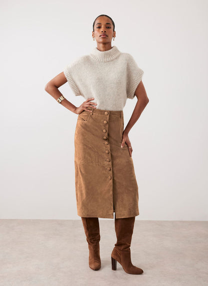 Tan Suede Midi Skirt