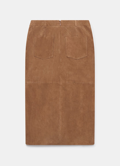 Tan Suede Midi Skirt