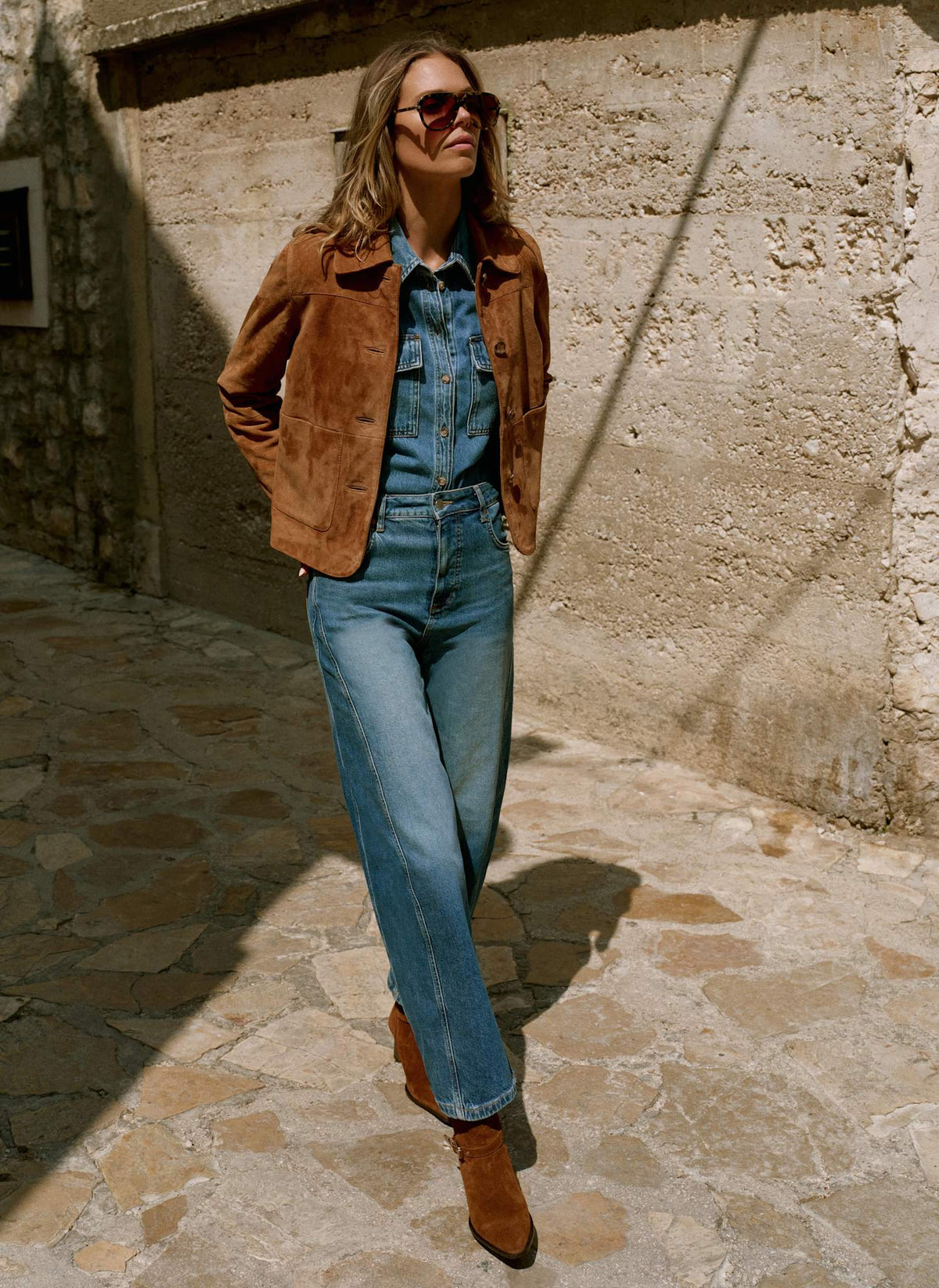Tan Suede Pocket Detail Jacket