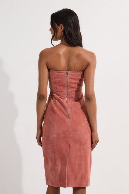 Suede Whipstitch Detail Bandeau Midi Dress
