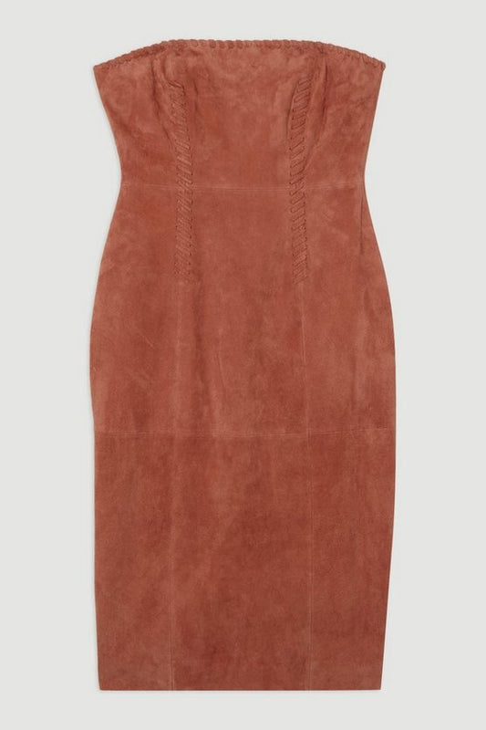 Suede Whipstitch Detail Bandeau Midi Dress