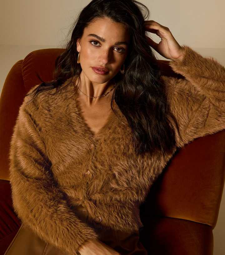 Tan Super Fluffy Button Up Cardigan