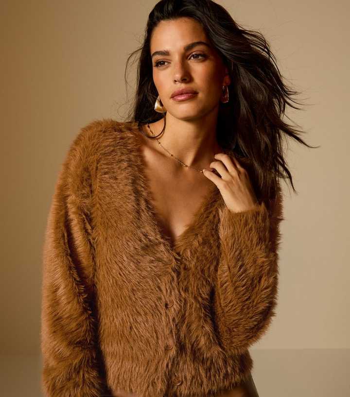 Tan Super Fluffy Button Up Cardigan