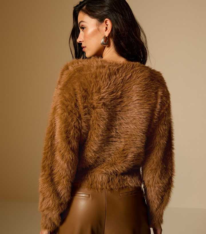 Tan Super Fluffy Button Up Cardigan