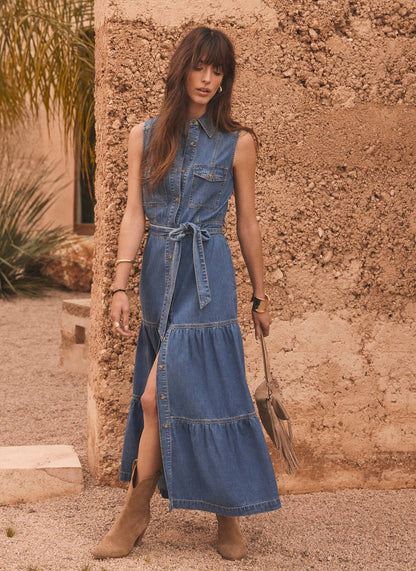 Blue Denim Maxi Shirt Dress